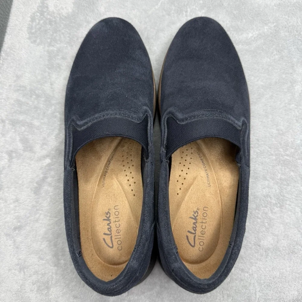 Clarks Sharon Dolly Women's 8.5 M Navy Suede Platform Slip On Walking Loafers